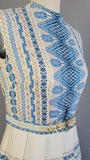 1960s Dress / Moroccan Fabric in Blue, White, and Metallic Gold Weave Dress  / Hand Woven Moroccan Fabric / Size Extra Small
