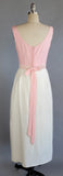 1960s Evening Dress / 1960s Pink and White Empire Waist Gown / 1960s Pink  Dress / Size Small