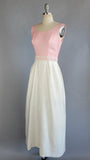 1960s Evening Dress / 1960s Pink and White Empire Waist Gown / 1960s Pink  Dress / Size Small
