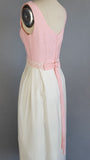 1960s Evening Dress / 1960s Pink and White Empire Waist Gown / 1960s Pink  Dress / Size Small