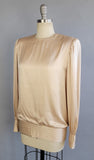 1980s Blouse / 80s Does 20s Drop Waist Silk Satin Blouse / Trapunto Elements / Size Large