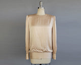 1980s Blouse / 80s Does 20s Drop Waist Silk Satin Blouse / Trapunto Elements / Size Large