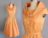 1950s Orange Dress /1950s Mr Mort Pumpkin Orange Cotton Shirtwaist Dress with Matching Belt / 1950s Fit & Flare Dress / Size Small