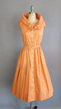 1950s Orange Dress /1950s Mr Mort Pumpkin Orange Cotton Shirtwaist Dress with Matching Belt / 1950s Fit & Flare Dress / Size Small