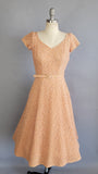 1950s Lace Dress /1950s Blush Pink Floral Lace Dress with Rhinestones & Matching Belt / 1950s Party Dress / Short Wedding Dress / Size Small
