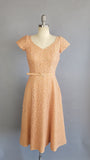1950s Lace Dress /1950s Blush Pink Floral Lace Dress with Rhinestones & Matching Belt / 1950s Party Dress / Short Wedding Dress / Size Small