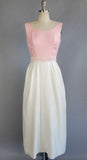 1960s Evening Dress / 1960s Pink and White Empire Waist Gown / 1960s Pink  Dress / Size Small