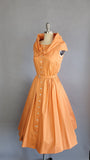 1950s Orange Dress /1950s Mr Mort Pumpkin Orange Cotton Shirtwaist Dress with Matching Belt / 1950s Fit & Flare Dress / Size Small