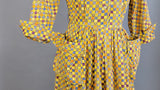 1950s Shirtwaist Dress / 1950s Hieroglyphic Check Print Multi-Color Shirtwaist Dress / 1950s Cotton Print Day Dress / Size Medium