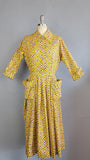 1950s Shirtwaist Dress / 1950s Hieroglyphic Check Print Multi-Color Shirtwaist Dress / 1950s Cotton Print Day Dress / Size Medium
