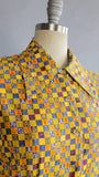 1950s Shirtwaist Dress / 1950s Hieroglyphic Check Print Multi-Color Shirtwaist Dress / 1950s Cotton Print Day Dress / Size Medium