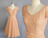 1950s Lace Dress /1950s Blush Pink Floral Lace Dress with Rhinestones & Matching Belt / 1950s Party Dress / Short Wedding Dress / Size Small