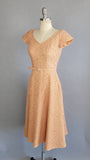 1950s Lace Dress /1950s Blush Pink Floral Lace Dress with Rhinestones & Matching Belt / 1950s Party Dress / Short Wedding Dress / Size Small
