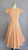 1950s Lace Dress /1950s Blush Pink Floral Lace Dress with Rhinestones & Matching Belt / 1950s Party Dress / Short Wedding Dress / Size Small