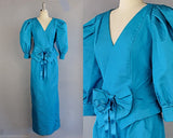 1980s Evening Dress / 1980s Teal Formal Dress Set / Blue Formal / Size Large