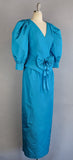1980s Evening Dress / 1980s Teal Formal Dress Set / Blue Formal / Size Large