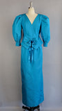 1980s Evening Dress / 1980s Teal Formal Dress Set / Blue Formal / Size Large