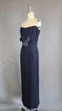 1960s Chiffon Gown / 1960s Navy Silk Chiffon Gown with Over Dress and Bow / Navy Formal Dress / 1960s Evening Dress / Size Small Medium