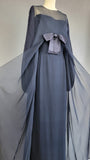 1960s Chiffon Gown / 1960s Navy Silk Chiffon Gown with Over Dress and Bow / Navy Formal Dress / 1960s Evening Dress / Size Small Medium