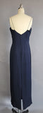 1960s Chiffon Gown / 1960s Navy Silk Chiffon Gown with Over Dress and Bow / Navy Formal Dress / 1960s Evening Dress / Size Small Medium
