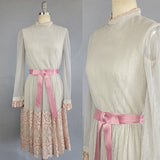 1960s Chiffon Dress / Miss Elliette Pink and Gray Chiffon Cocktail Dress / Miss Elliette Dress / Size Small