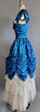 1980s Ball Gown / Victorian Style Dress / 1980s Blue Lamé and White Lace Gown / Size X-Small, Extra Small