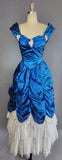 1980s Ball Gown / Victorian Style Dress / 1980s Blue Lamé and White Lace Gown / Size X-Small, Extra Small