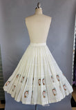 1950s Kokopelli Skirt / 1950s Hand Printed Skirt / Nizonih Studios Skirt / 1950s Fiesta Skirt / White Cotton Full Skirt / Size Medium