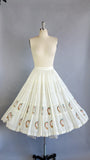 1950s Kokopelli Skirt / 1950s Hand Printed Skirt / Nizonih Studios Skirt / 1950s Fiesta Skirt / White Cotton Full Skirt / Size Medium