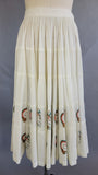1950s Kokopelli Skirt / 1950s Hand Printed Skirt / Nizonih Studios Skirt / 1950s Fiesta Skirt / White Cotton Full Skirt / Size Medium