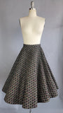 1950s Circle Skirt /1950s Black Felt Circle Skirt / Embroidered Felt Skirt / Size Medium Size Large