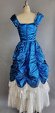 1980s Ball Gown / Victorian Style Dress / 1980s Blue Lamé and White Lace Gown / Size X-Small, Extra Small