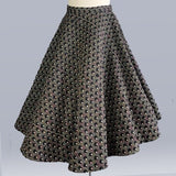 1950s Circle Skirt /1950s Black Felt Circle Skirt / Embroidered Felt Skirt / Size Medium Size Large