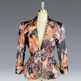 Vintage Feather Jacket / 1990s Leather Jacket / Feather Printed Leather / Fitted Leather Jacket / Size Medium
