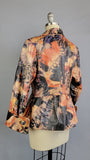 Vintage Feather Jacket / 1990s Leather Jacket / Feather Printed Leather / Fitted Leather Jacket / Size Medium
