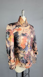 Vintage Feather Jacket / 1990s Leather Jacket / Feather Printed Leather / Fitted Leather Jacket / Size Medium