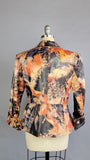 Vintage Feather Jacket / 1990s Leather Jacket / Feather Printed Leather / Fitted Leather Jacket / Size Medium