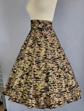 1950s Circle Skirt / 1950s Gold Screen Printed Skirt/ 12 Gore Skirt / High Waisted Skirt / Size Small - Medium