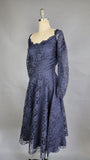 1950s Oleg Cassini Dress / Lace Party Dress / Navy Lace Dress / 1950s Party Dress / 1950s Evening Dress / 50s Fit & Flare / Size Small