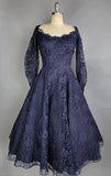 1950s Oleg Cassini Dress / Lace Party Dress / Navy Lace Dress / 1950s Party Dress / 1950s Evening Dress / 50s Fit & Flare / Size Small