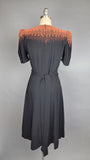 Rare 1940s Dress / Black Crepe Dress with Cascading Red Beads / 1940s Beaded Dress / Black and Red Dress /Size Small Medium