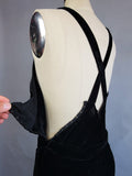 1930s Silk Velvet Gown / 1930s Black Silk Velvet Strappy Bias Cut Gown / Silk Velvet Dress / Black Velvet Dress / Size Medium Size Large