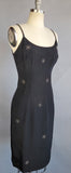 1950s Cocktail Dress / Late 1950s Black Faille Cocktail Dress With Studded Pinwheels / 1950s Black Cocktail Dress / Size Medium