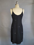 1950s Cocktail Dress / Late 1950s Black Faille Cocktail Dress With Studded Pinwheels / 1950s Black Cocktail Dress / Size Medium
