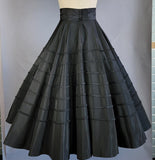 1950s Circle Skirt / 1950s Silk Taffeta Circle Skirt with Ribbon Trim / Black Full Skirt / Fit & Flare / Size Small