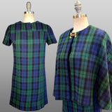 1960s Mini Dress / Dress With Cape / 1960s Dress Set / Tartan Dress / Plaid Mini Dress / Plaid Cape / Mini Shift Dress / Size Medium