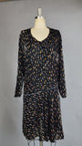 1920s Silk Velvet Dress / Art Deco Eveningwear / Teardrop Print Drop Waist Flapper Dress / Antique Gatsby Fashion / Size Small