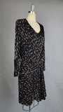1920s Silk Velvet Dress / Art Deco Eveningwear / Teardrop Print Drop Waist Flapper Dress / Antique Gatsby Fashion / Size Small