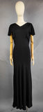 1930s Evening Gown / 1930s Black Bias Cut Dress with Matching Jacket / Art Deco Dress / 30s Black Crepe Gown / Size Small Medium