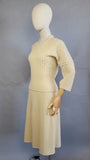 1950s Knit Set / 1950s Cream Bouclé Knit Skirt Set / Size Medium Large